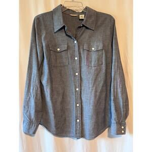 IZOD Blue Chambray Button Front Long Sleeve Shirt - L